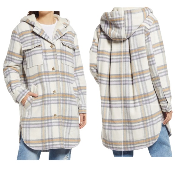 Sanctuary Jackets & Blazers - Anthropologie Hooded Plaid High Pile Fleece Lined Shirt Jacket L